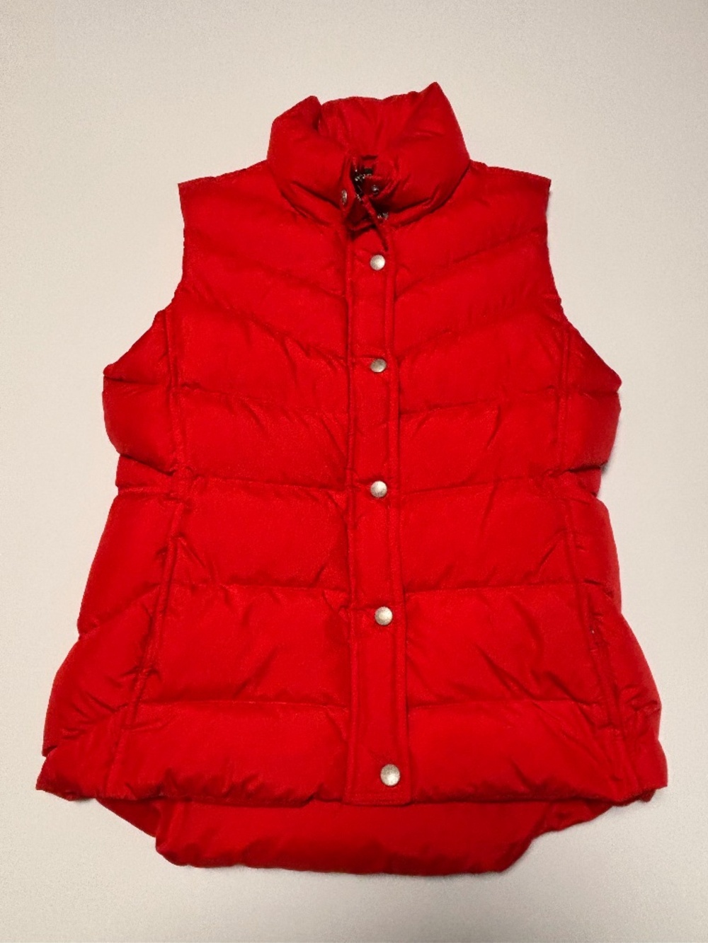J.Crew Puffer Vest Women Medium Red Down Snap Zip Lightweight Quilted Pockets